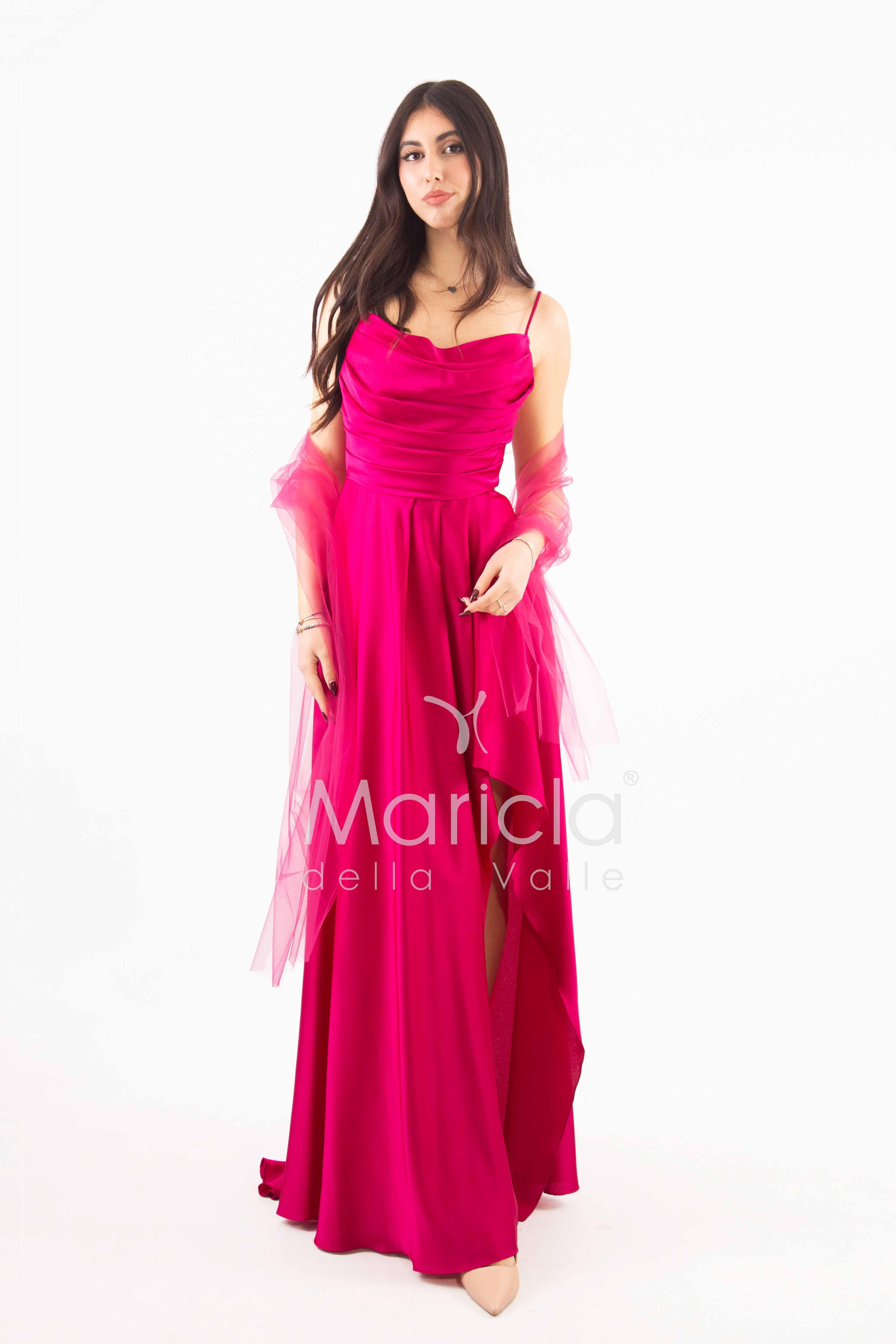 abito con spacco ANT7234 FUXIA ANTILLE ELEGANCE 