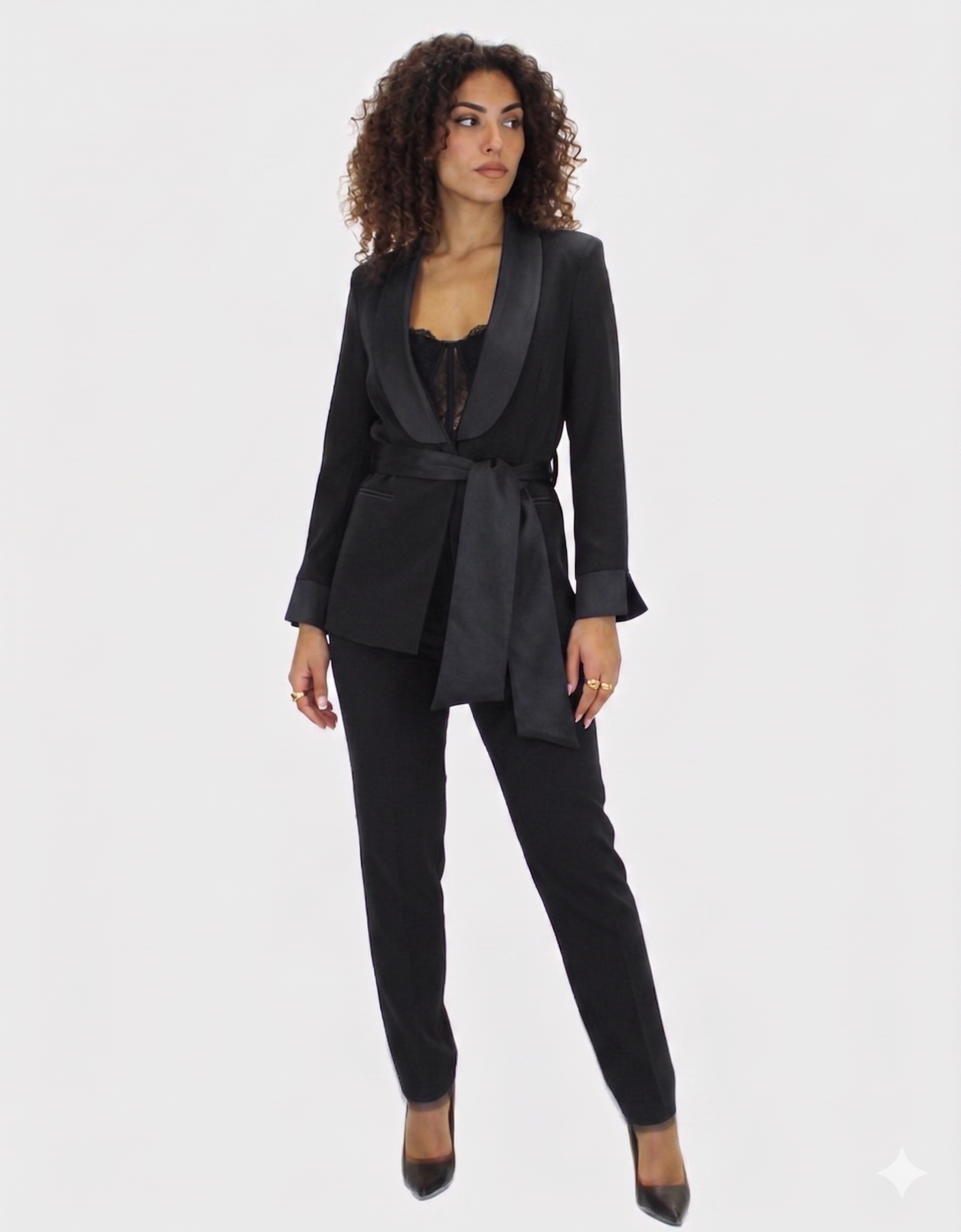 tailleur manica velo con cintura SH613TP NERO SHARON 