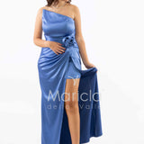 abito con fiore arricciato CAR58366 INDACO MARICLA ELEGANCE 