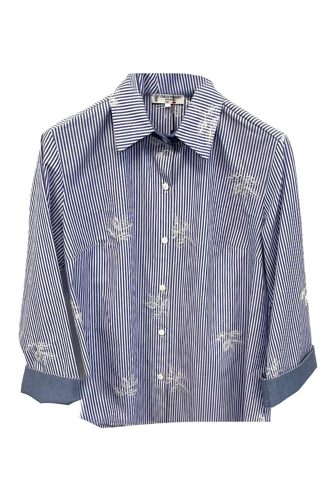 Camicia rigata con fiori<BR/> CF10559 CELESTE CARLA FERRONI 