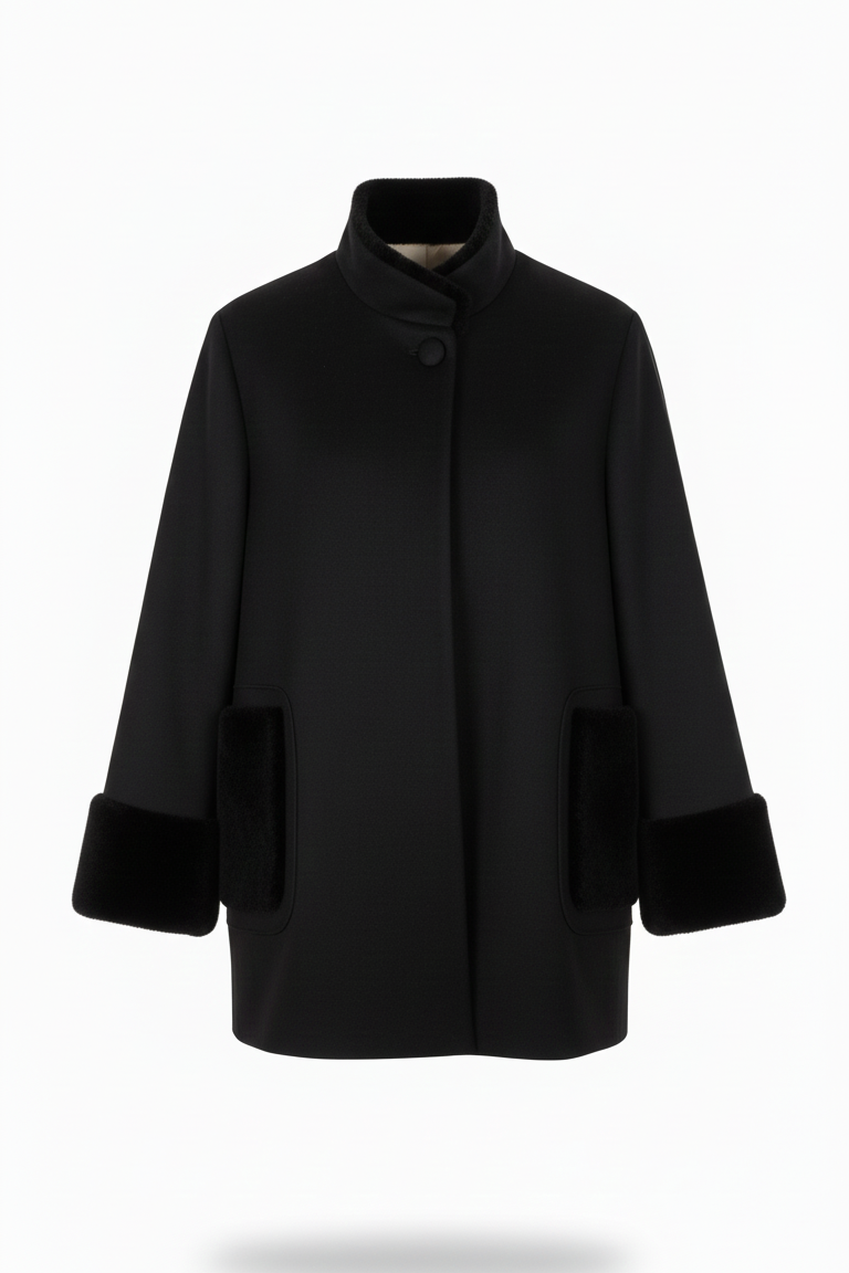 Cappotto con manicotti in pelliccia ROMI2734 NERO MARICLA 