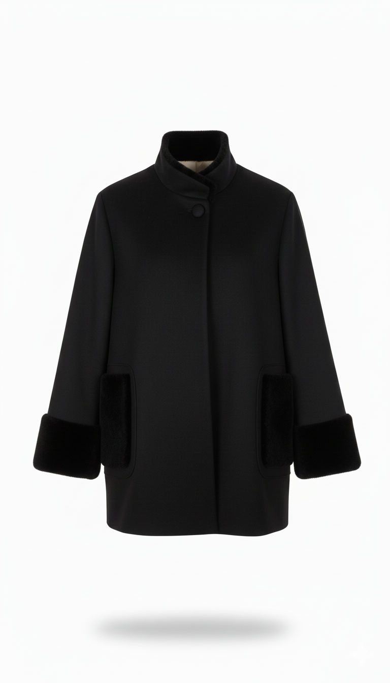 Cappotto con manicotti in pelliccia ROMI2734 NERO MARICLA 