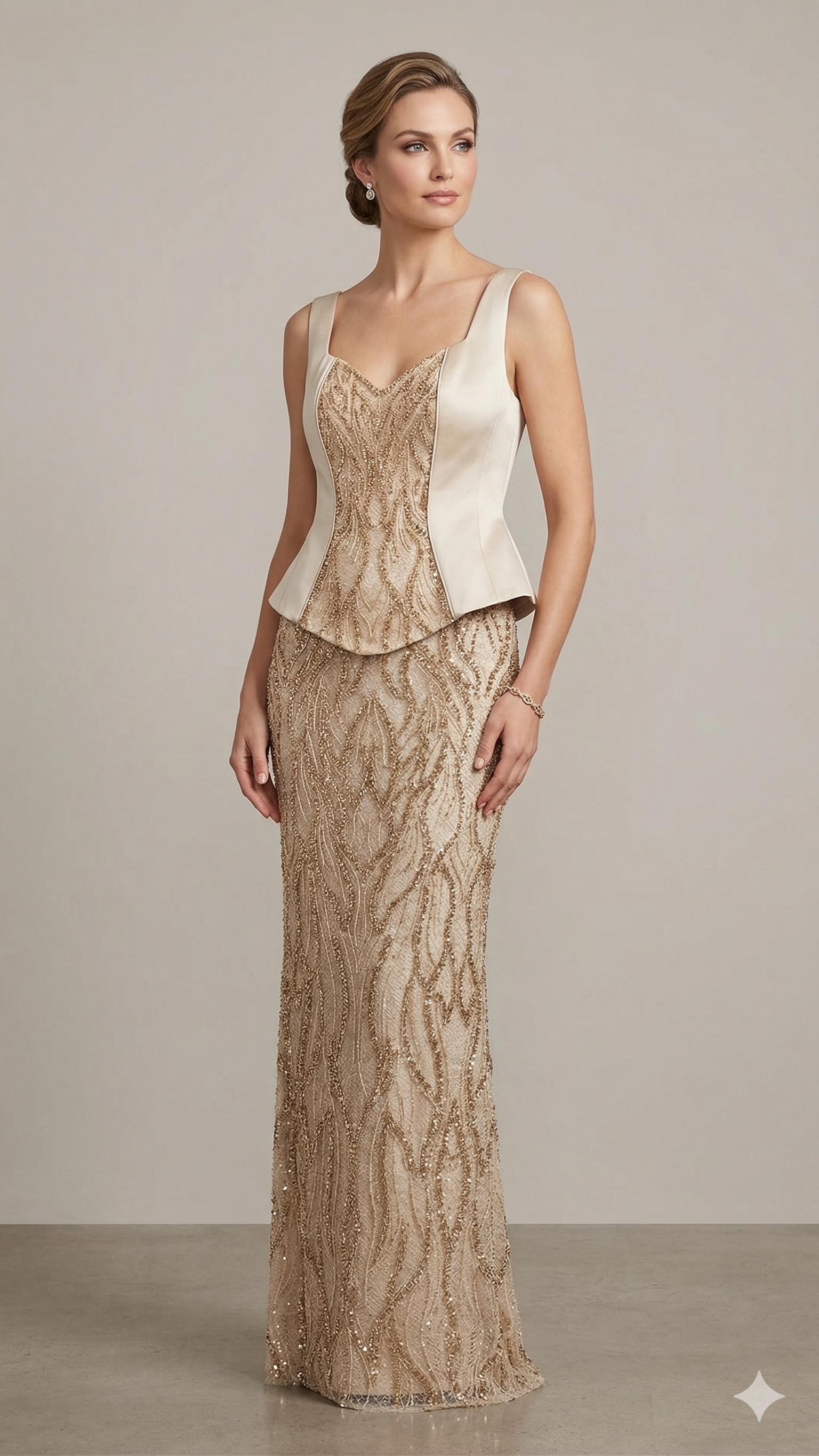 abito lungo baschina e paiette CAR58660 CHAMPAGNE MARICLA ELEGANCE 
