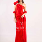 abito lungo monospalla strass spalla GC73 ROSSO GIGLI CERIMONIA 