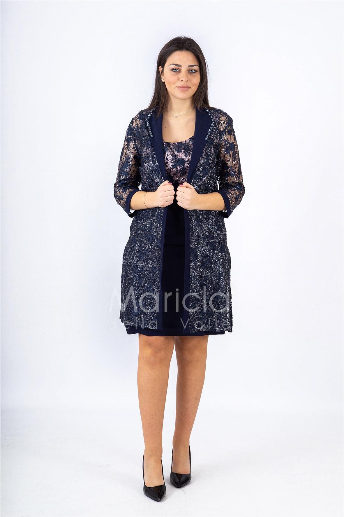 Completo tubino con spolverino PF609 BLU PAOLA FORTI 