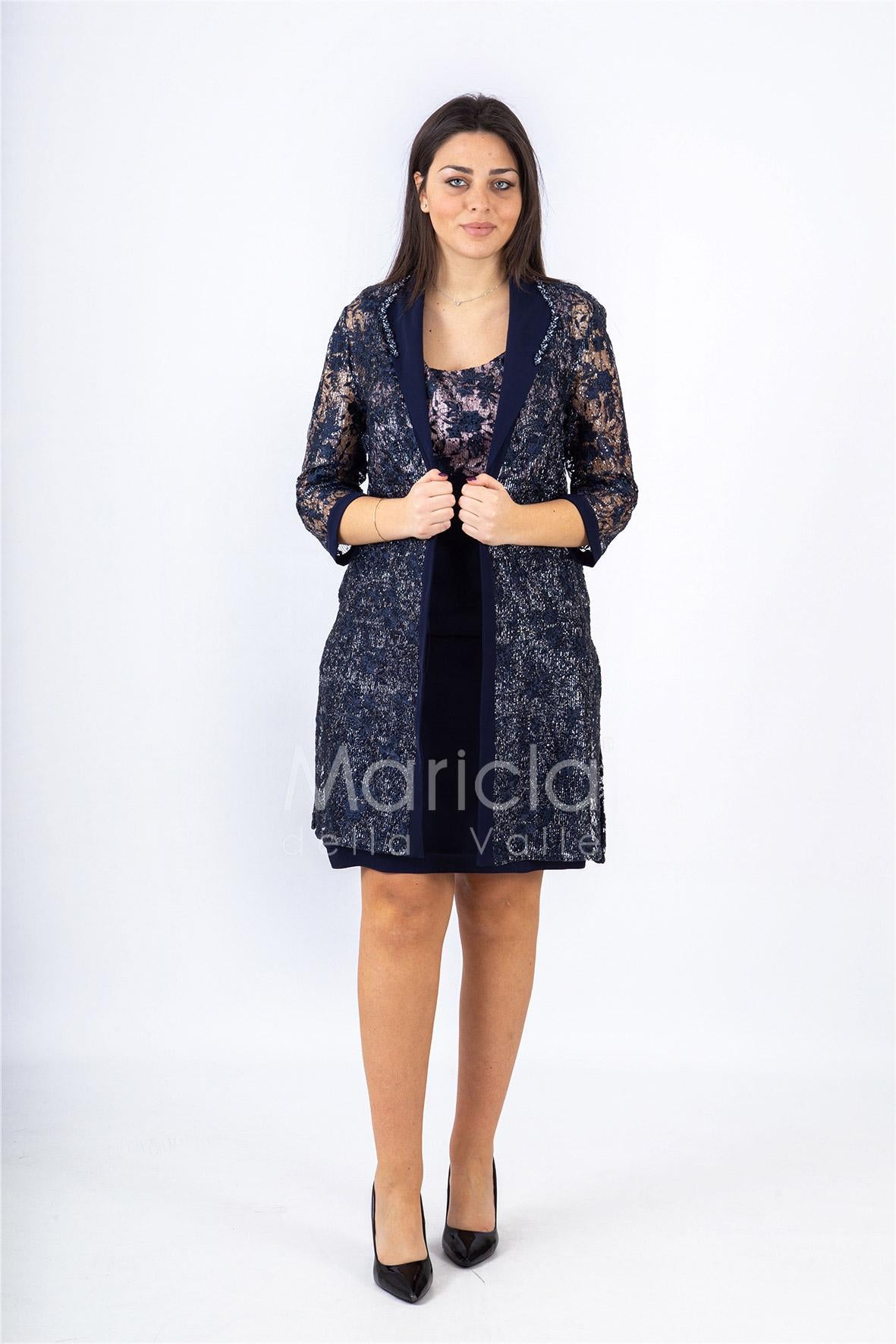 Completo tubino con spolverino PF609 BLU PAOLA FORTI 