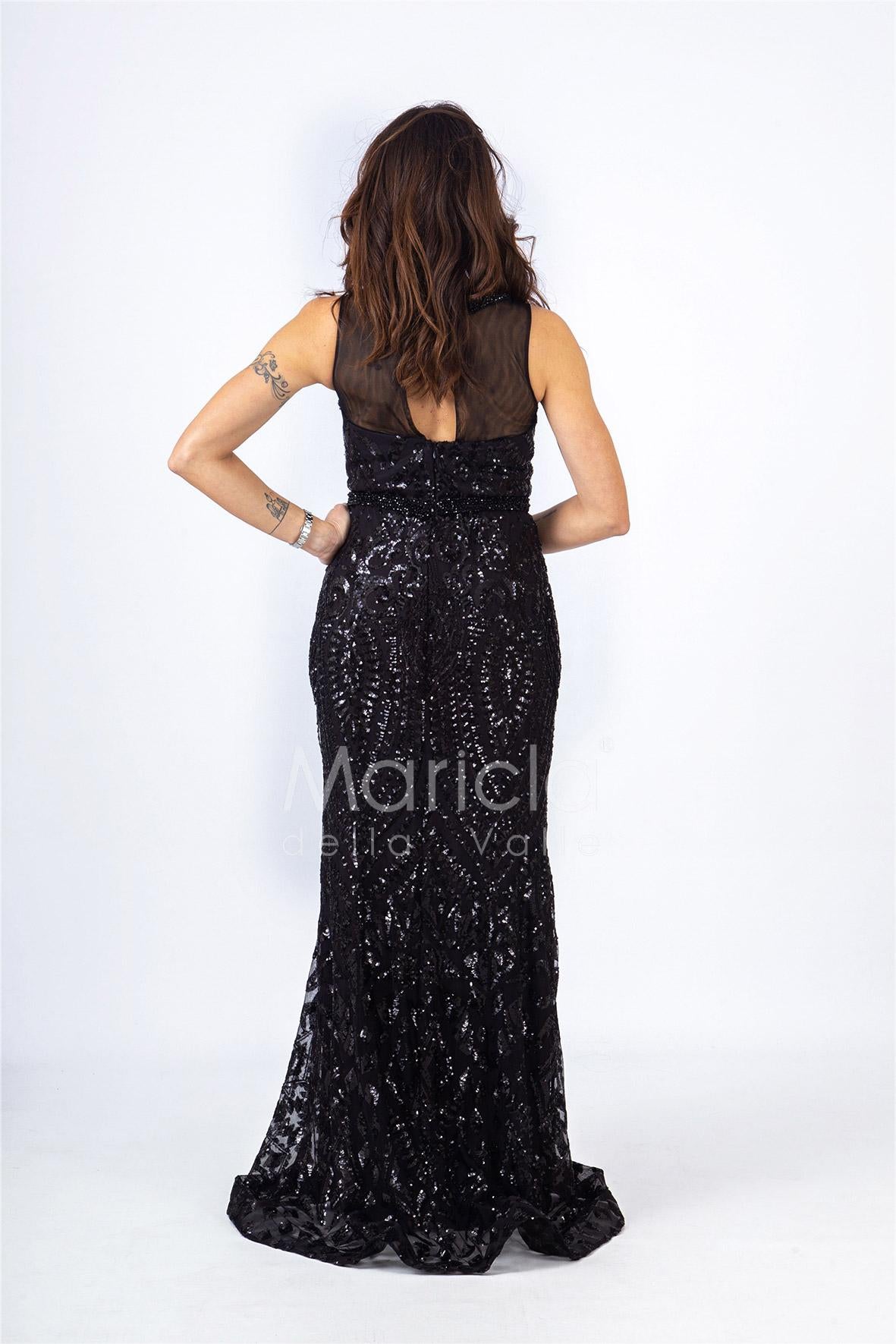 lungo paiette sirena RG4239 NERO GIGLI CERIMONIA 
