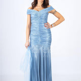 abito sirena glitterato plisse RG3637 POLVERE GIGLI CERIMONIA 