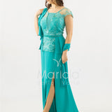 abito lungo con baschina ricamata SH839AL TIFFANY SHARON 
