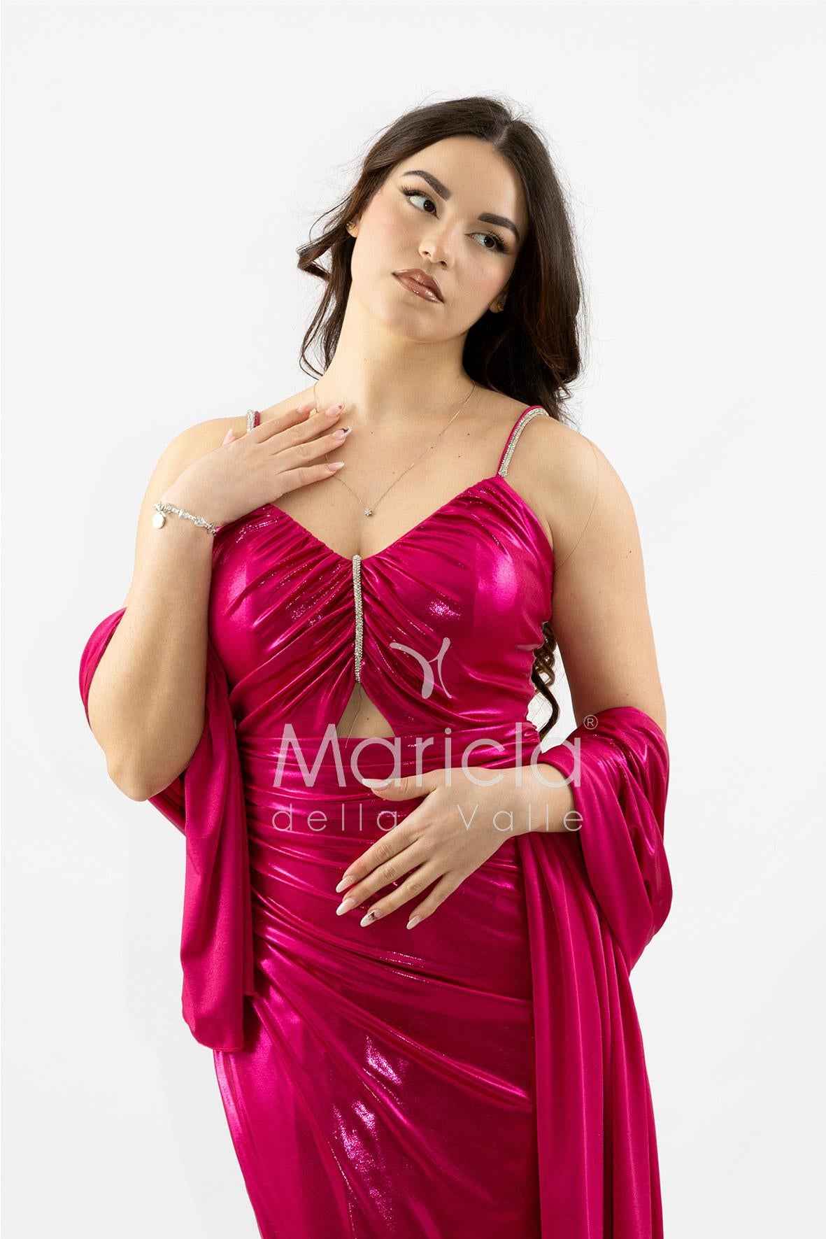 abito lungo drappeggiato effetto bagnato JC35251 FUCSIA MARICLA ELEGANCE 