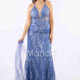 abito lungo intrecciato dietro FI7522 INDACO MARICLA ELEGANCE 