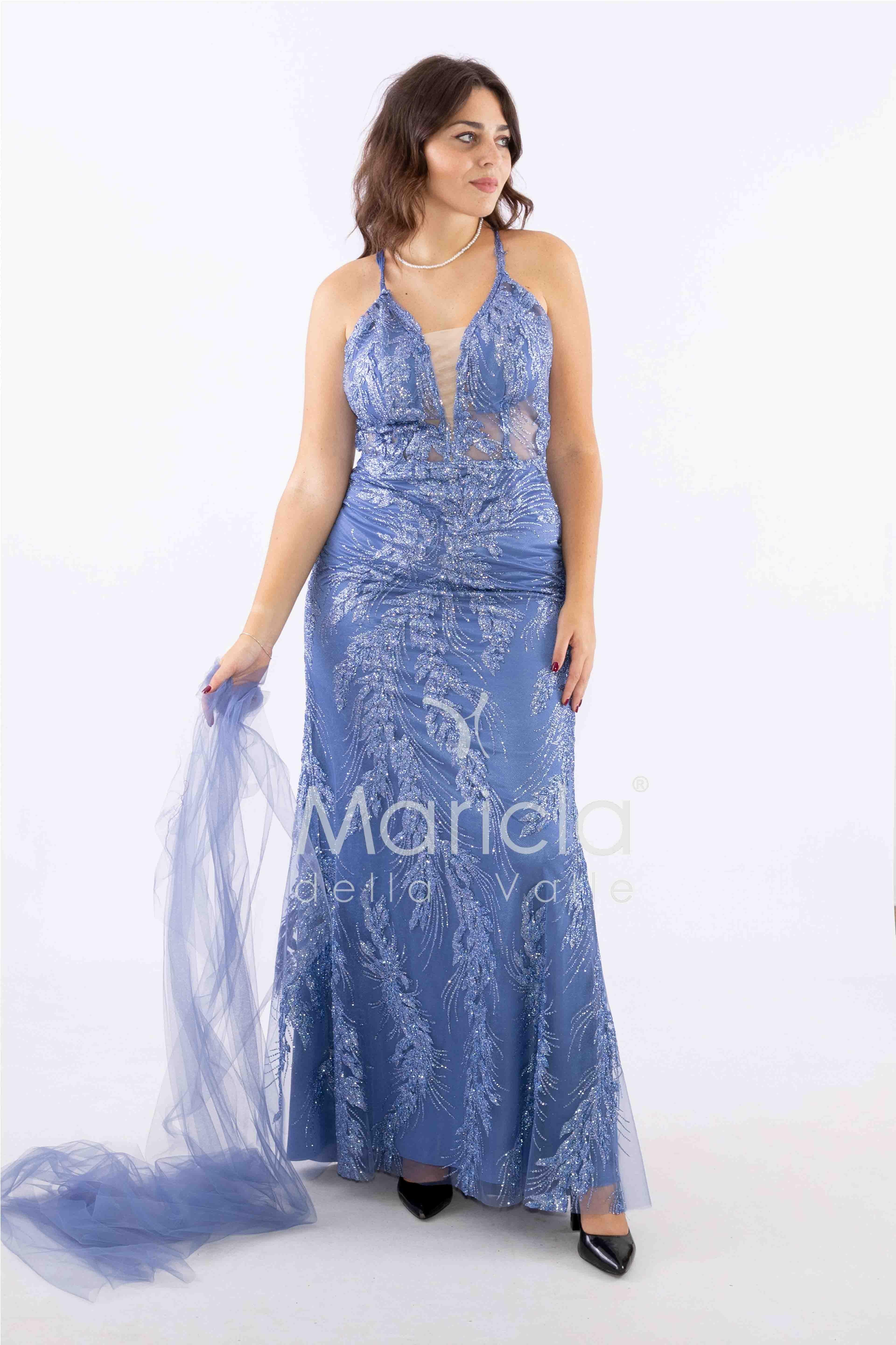 abito lungo intrecciato dietro FI7522 INDACO MARICLA ELEGANCE 