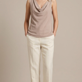 Top Fluido con Scollo a Drappeggio e Dettaglio Bijou LIB25155 CREMA MARICLA 