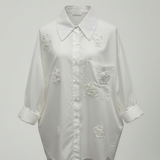 camicia cotone con rose e strass CF22200 BIANCO CARLA FERRONI 