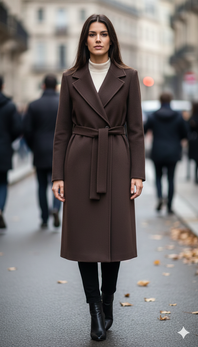 Cappotto Lungo Avvolgente con Cintura EC04608 MORO MARICLA 