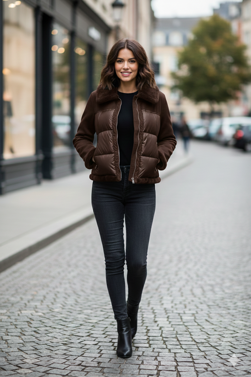 giaccone medio piumino e pelliccia AZ43P MORO MARICLA 