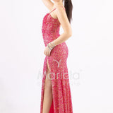 Abito a sirena  lungo con strass e spacco frontale FP578111 FUCSIA MARICLA ELEGANCE 