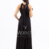 Abito lungo in chiffon con scollo americano FI7518 NERO MARICLA ELEGANCE 