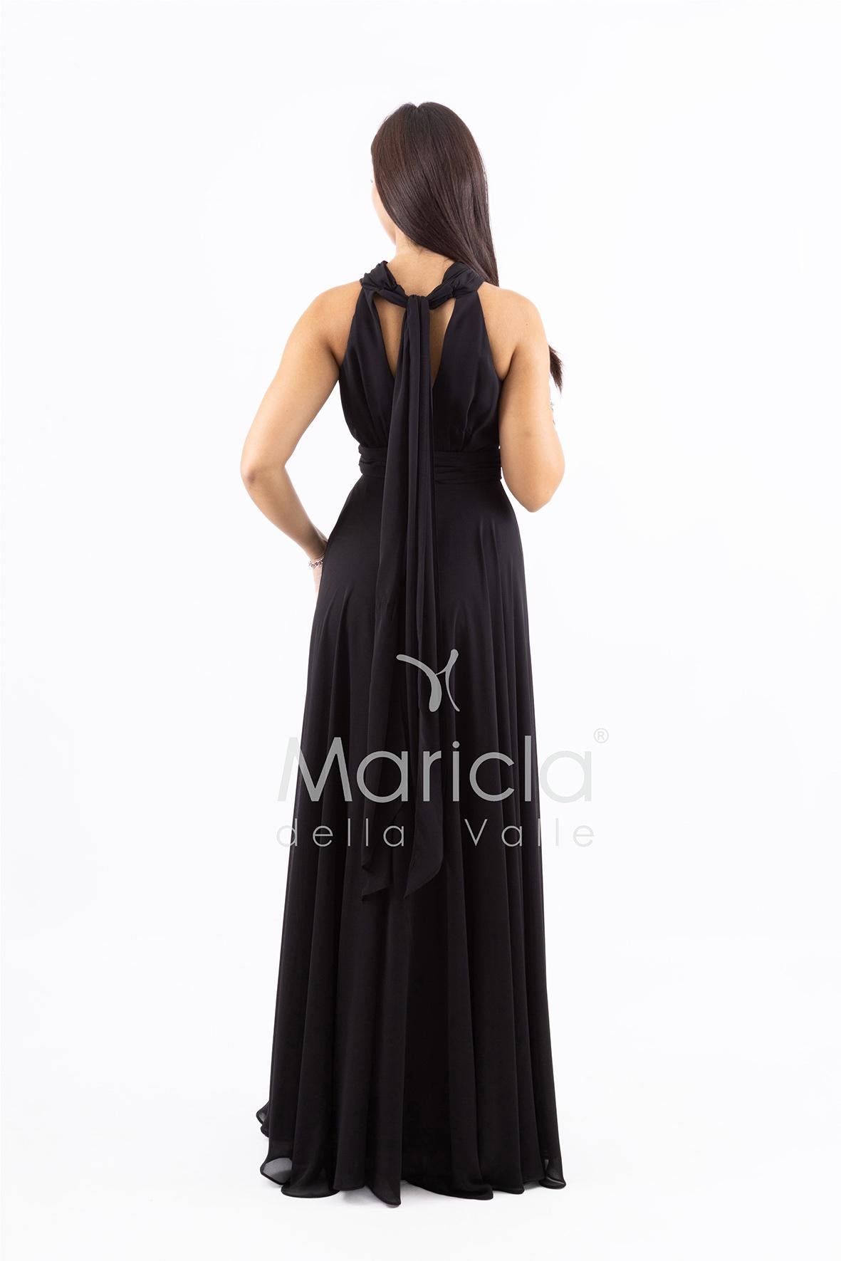 Abito lungo in chiffon con scollo americano FI7518 NERO MARICLA ELEGANCE 