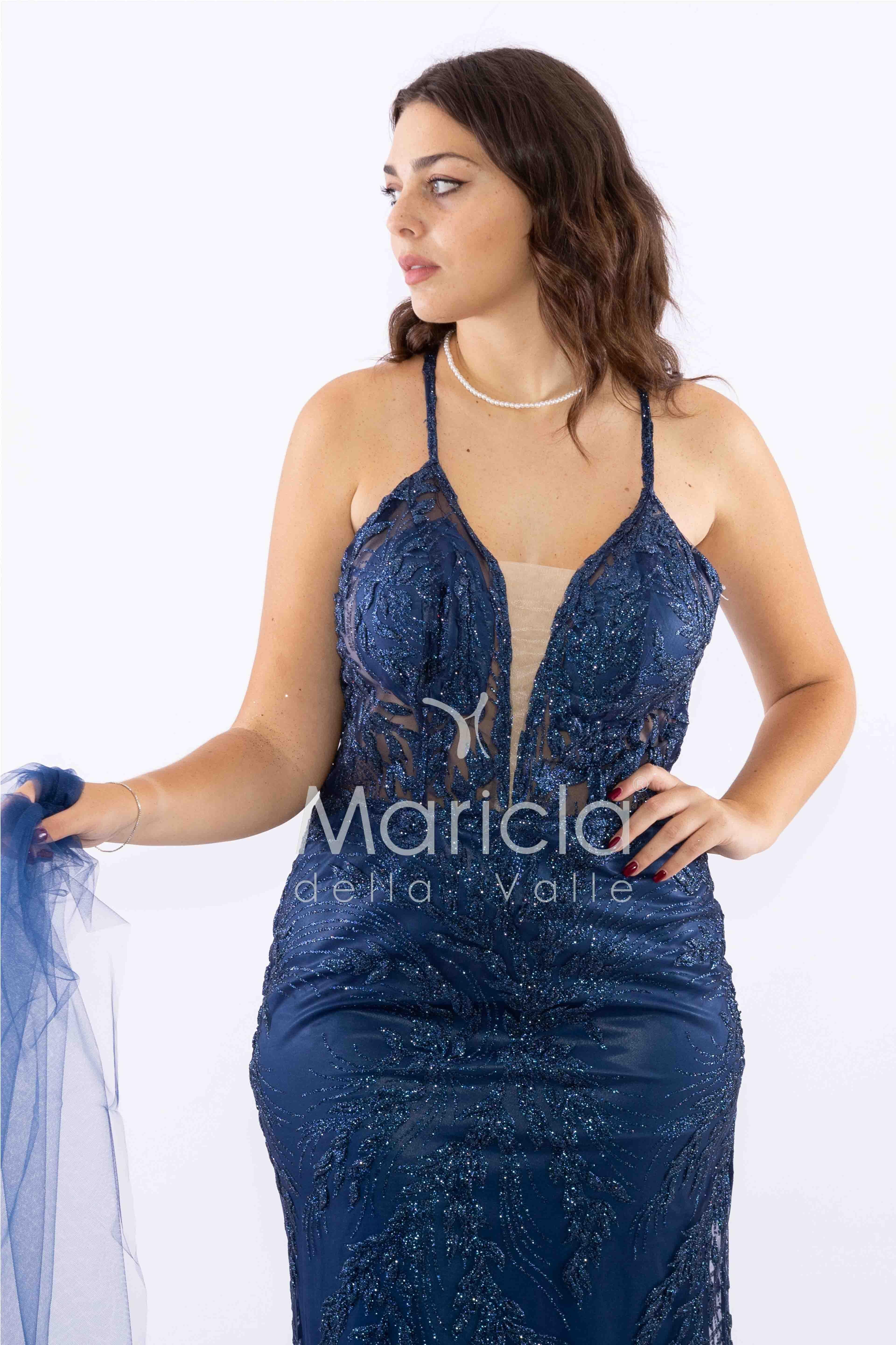 abito lungo intrecciato dietro FI7522 BLU MARICLA ELEGANCE 