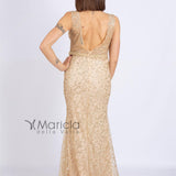Abito lungo strass e coda in toulle<BR/> FP888062 ORO MARICLA ELEGANCE 