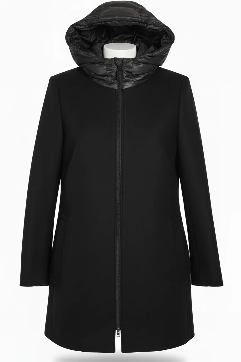 Giaccone in panno con cappuccio MEGAN NERO MARICLA 