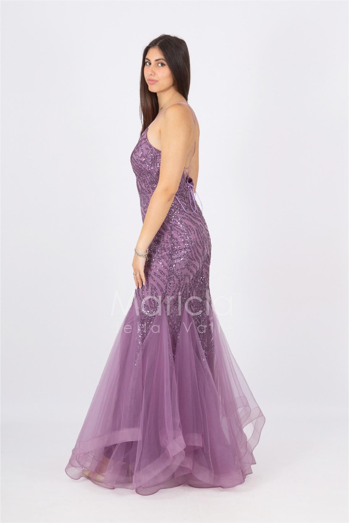abito lungo glitter con triangoli toulle FI7269 LAVANDA MARICLA ELEGANCE 