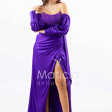 abito lungo perle maniche aggiunte CAR58168 VIOLA MARICLA ELEGANCE 