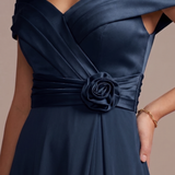 abito scollo omerale con fiore ALC08 BLU MARICLA ELEGANCE 