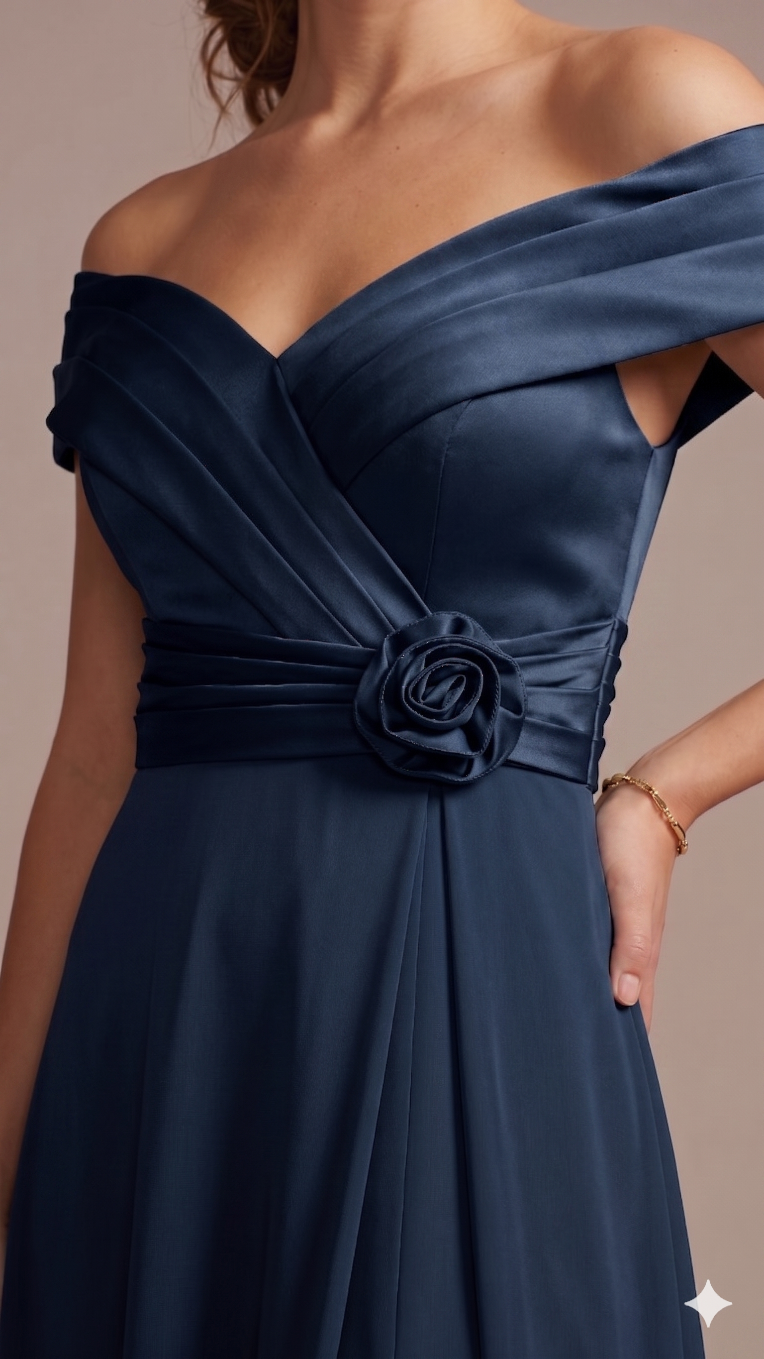abito scollo omerale con fiore ALC08 BLU MARICLA ELEGANCE 