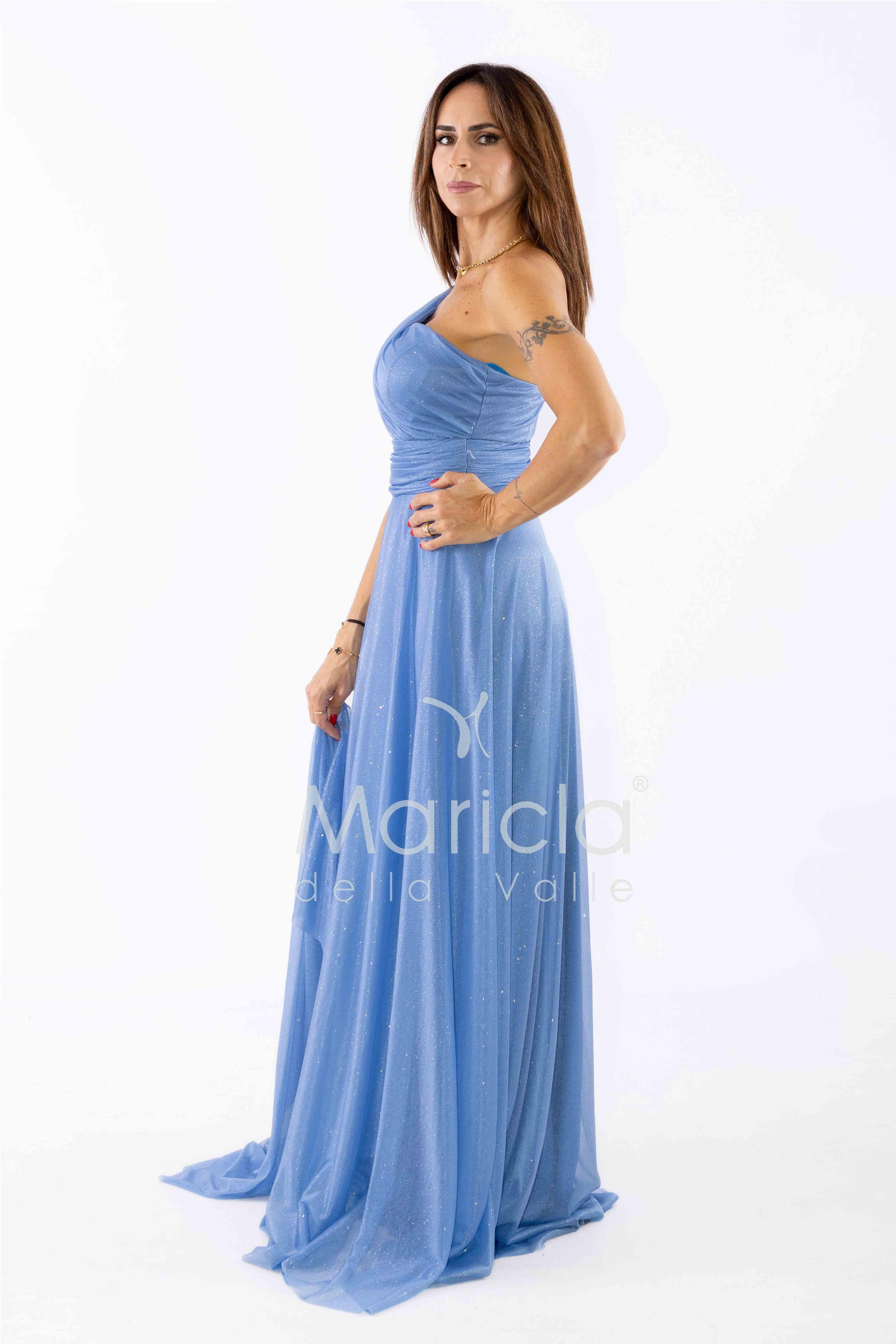 abito monospalla glitter FI7015 INDACO MARICLA ELEGANCE 