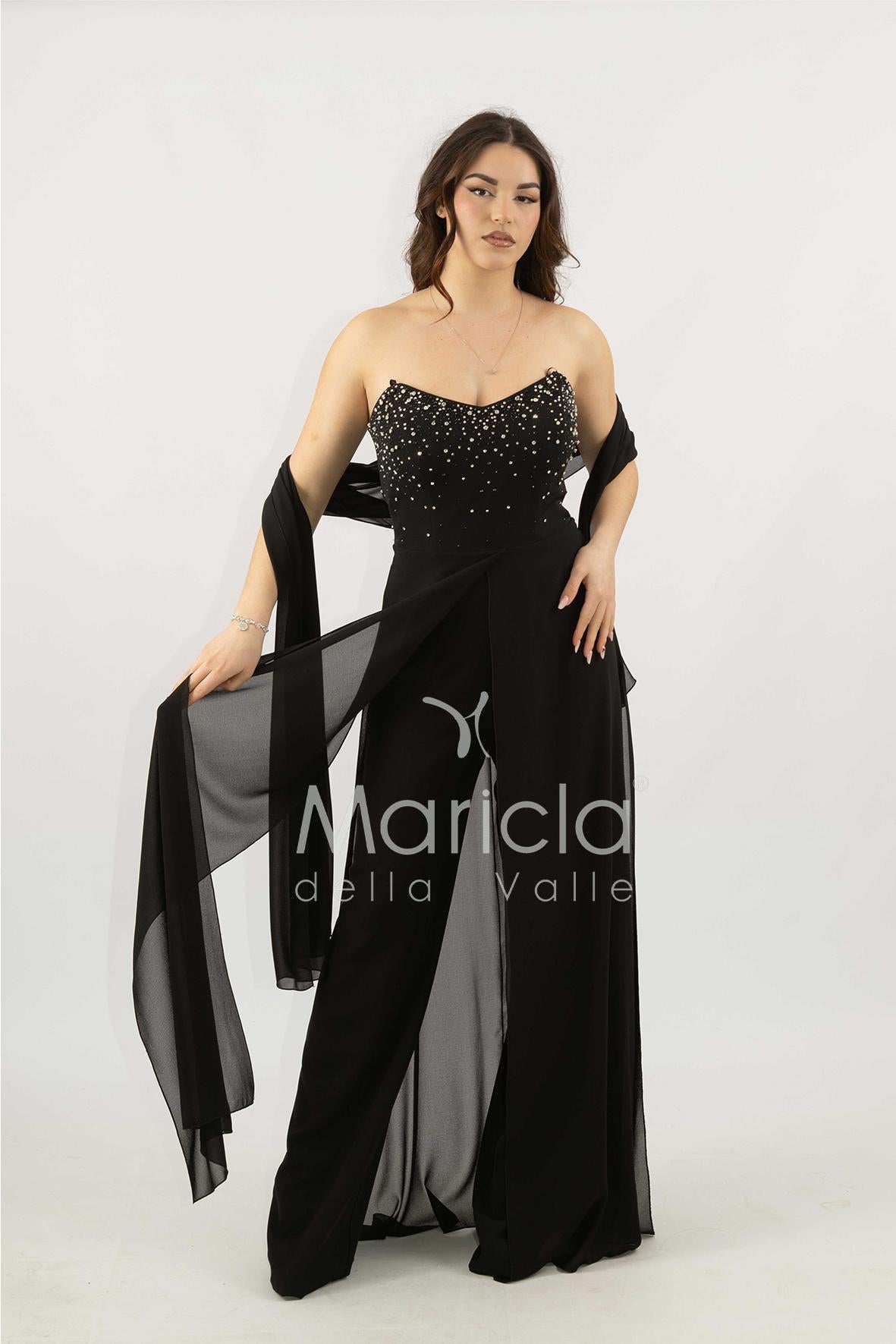tuta con corpetto strass SH914TU NERO SHARON 