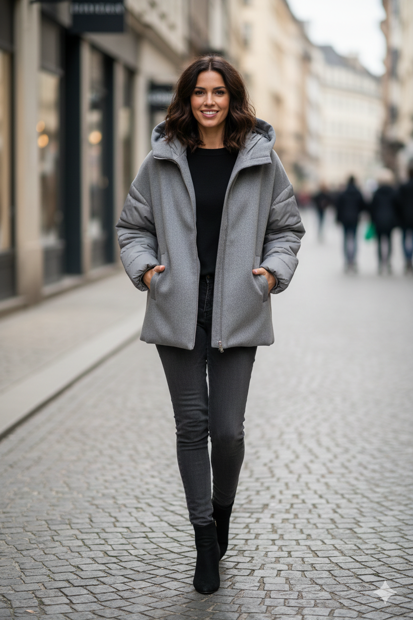 Giaccone Piumino Misto Lana Corto con Maniche Imbottite AZ88P GRIGIO MARICLA 