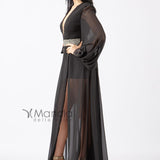 Abito lungo con spacco e fascia glitter MVV42361 NERO MARIA VITTORIA VINCI 