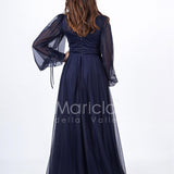 abito organza manica lunga JC34882 BLU MARICLA ELEGANCE 