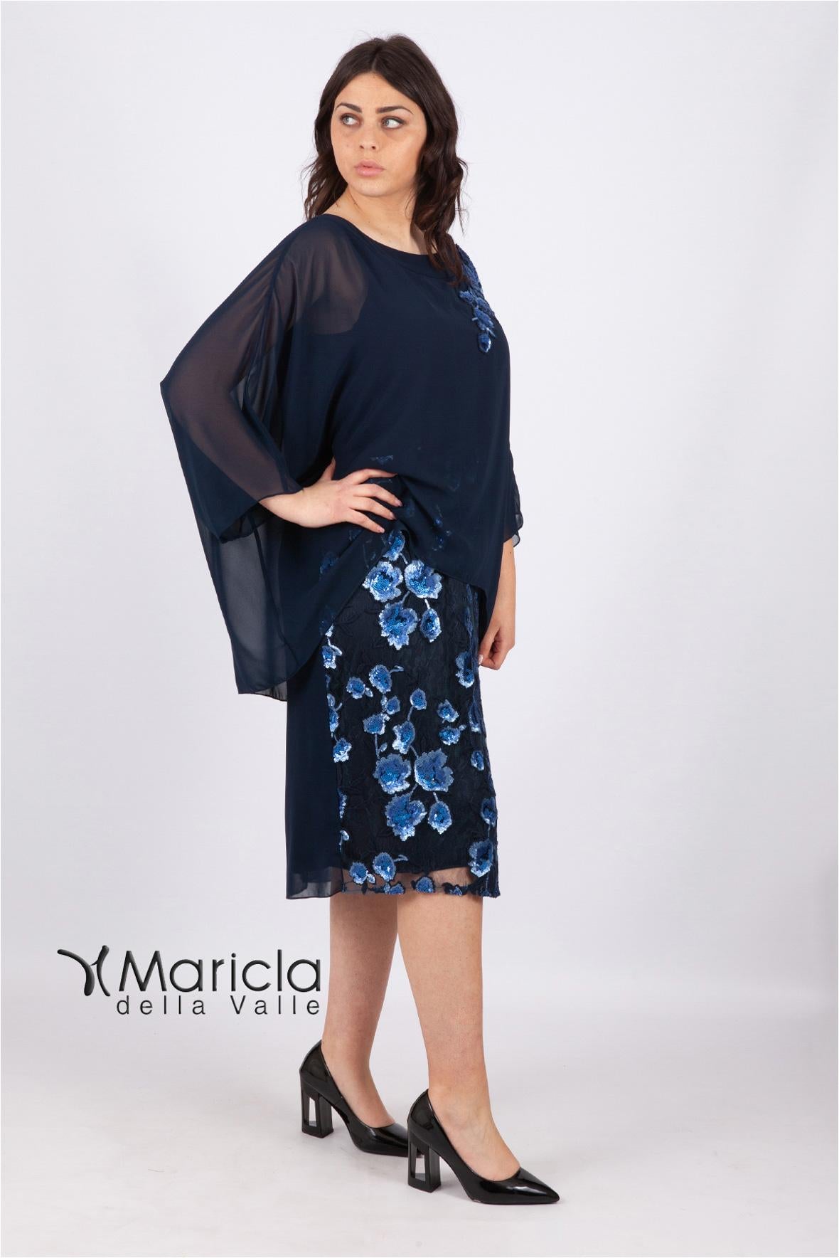 Abito midi con cappa SG7090 BLU SOLO GIOIE 