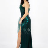 abito con corpetto piume INV2331 VERDE MARICLA ELEGANCE 
