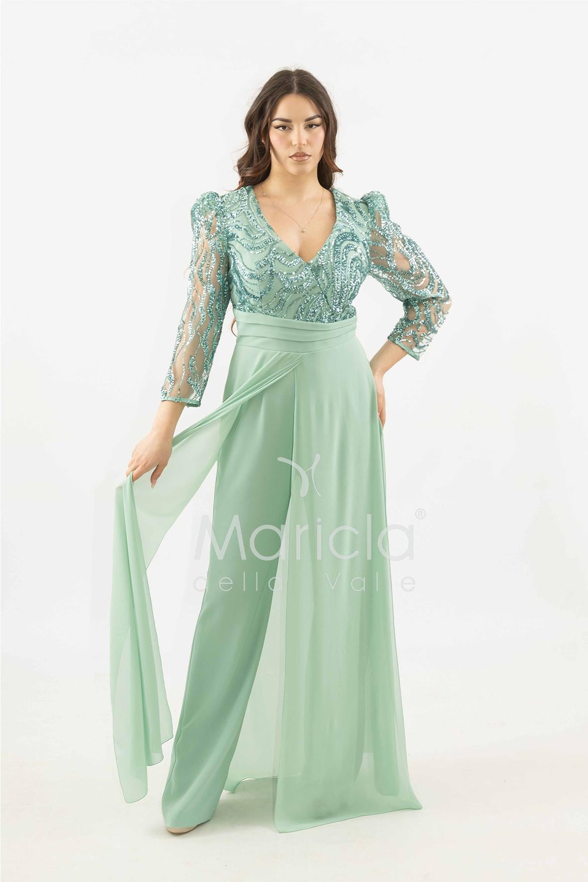 tuta con manica paiette SH905TU SALVIA SHARON 