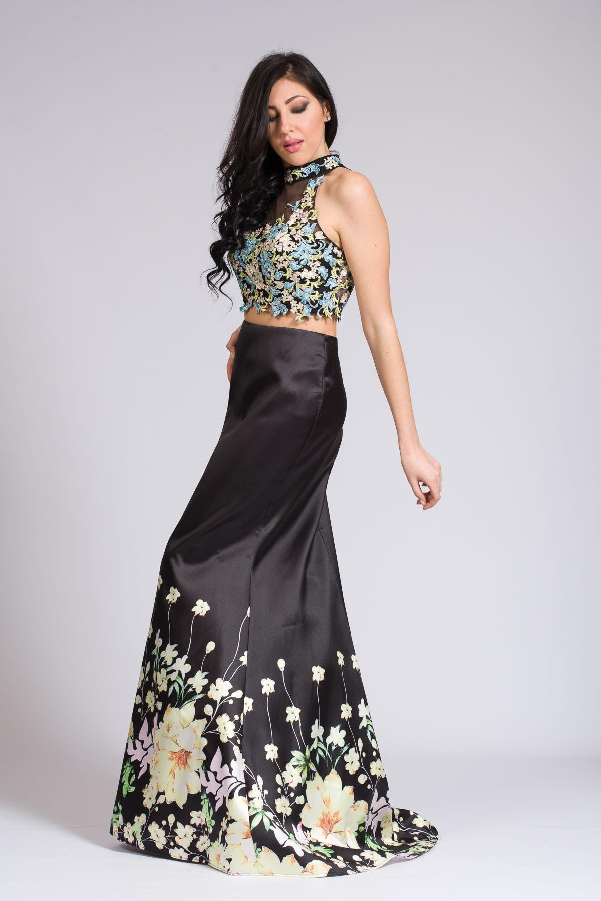 Gonnellone con corpetto ricamato<BR/> JC33647 NERO MARICLA ELEGANCE 