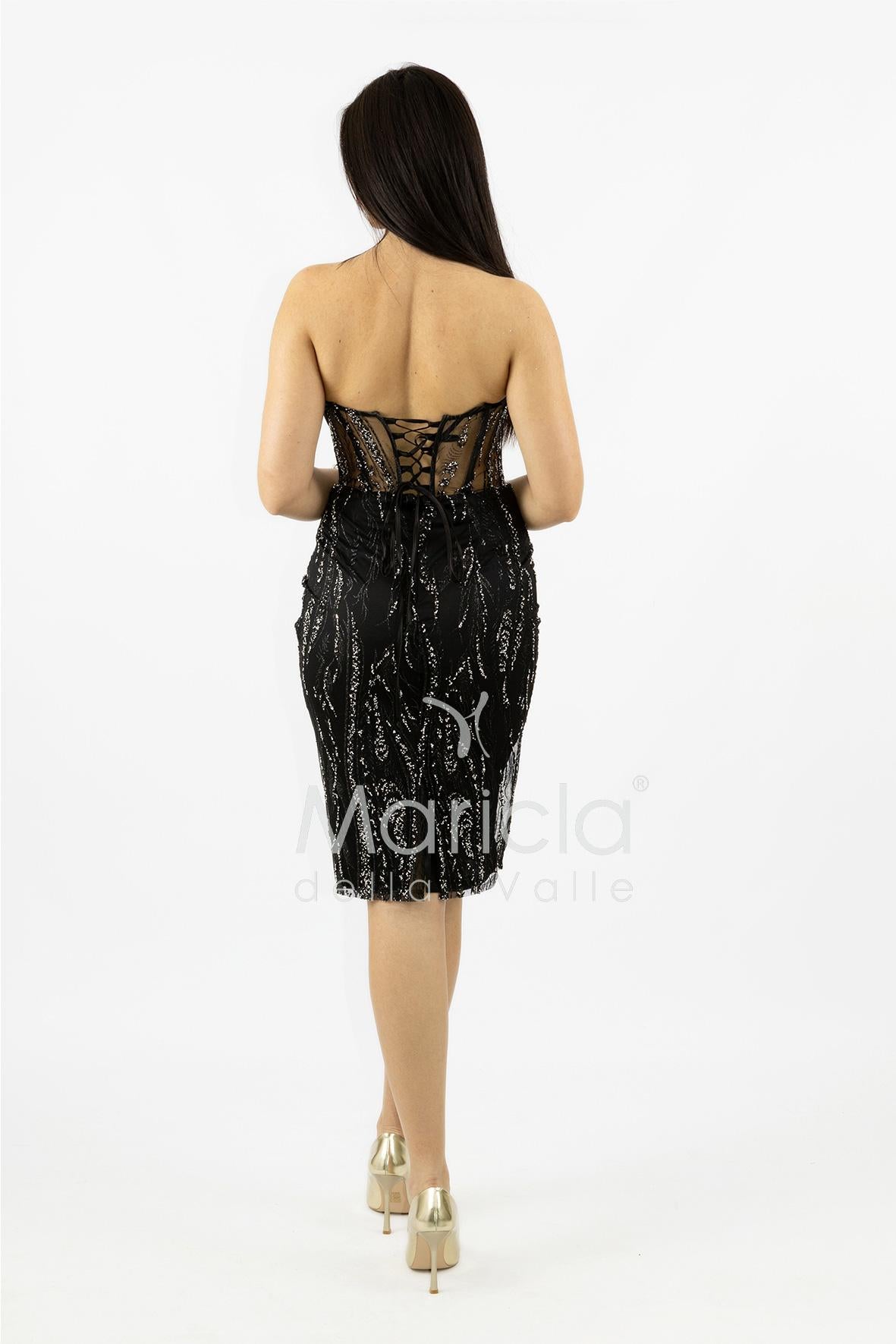 abito midi paiette SH861AC NERO/ARGENTO SHARON 