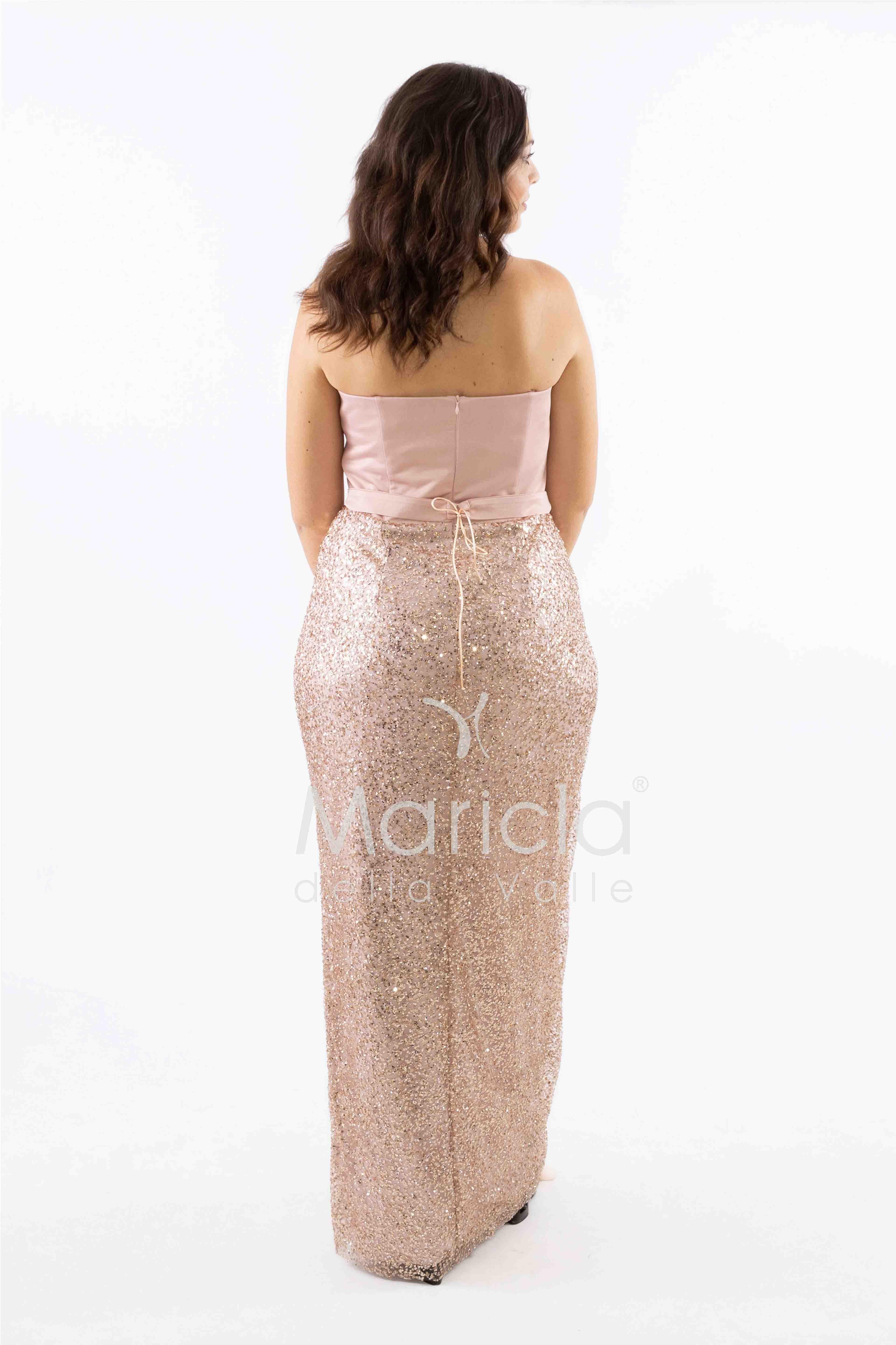 abito lungo strass e fiore DEG55853 RAME MARICLA ELEGANCE 