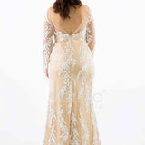 abito manica lunga ricamato FI7485 ORO MARICLA ELEGANCE 