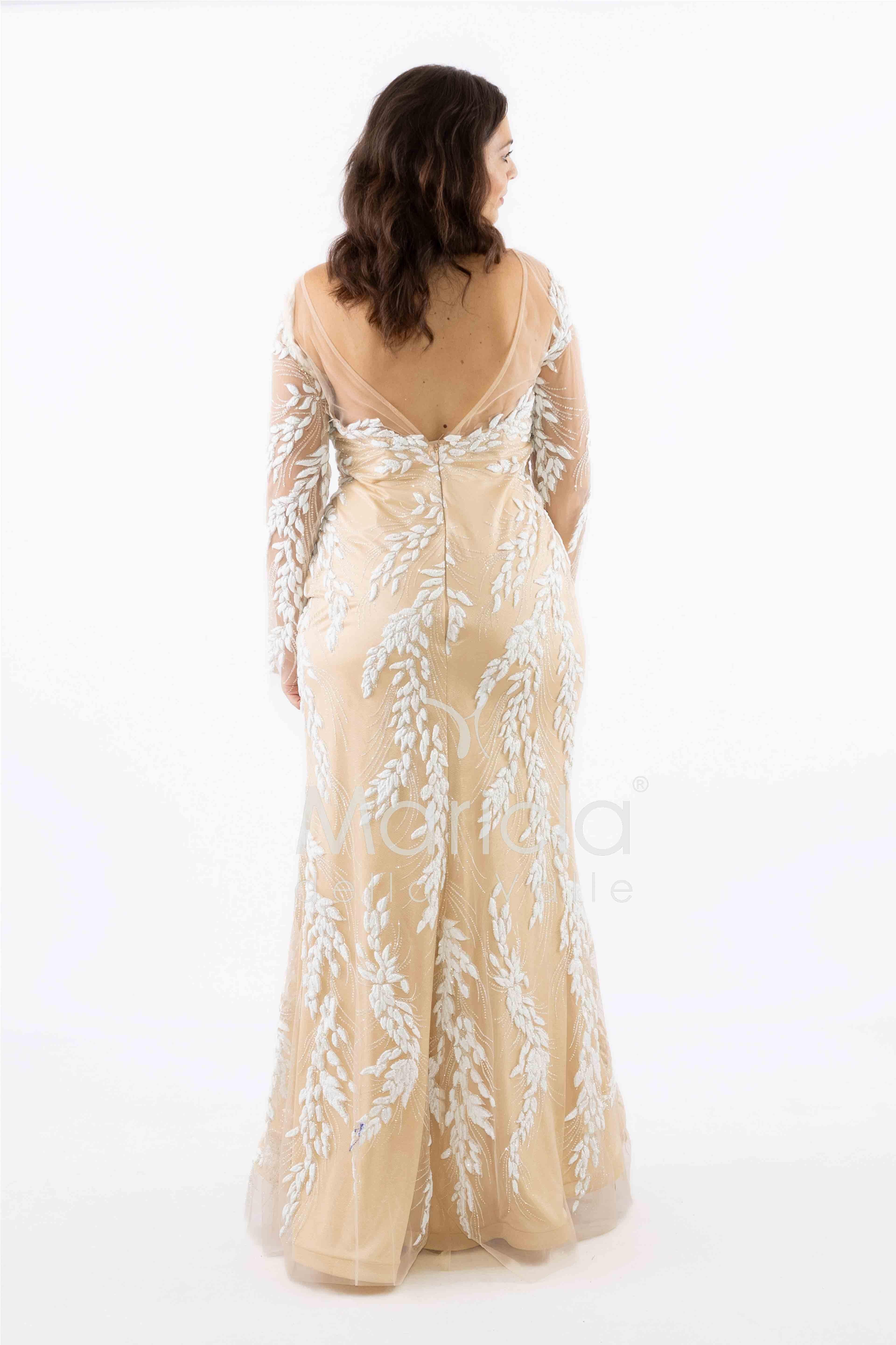 abito manica lunga ricamato FI7485 ORO MARICLA ELEGANCE 