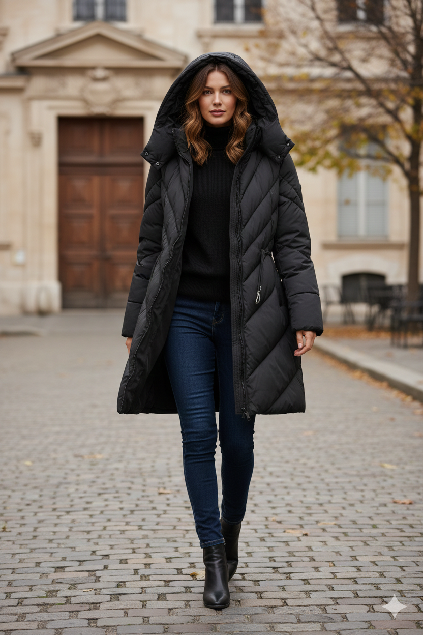 Giaccone Piumino Lungo Trapuntato con Cintura in Vita PH114 NERO PEGGY HO 