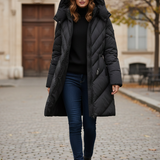 Giaccone Piumino Lungo Trapuntato con Cintura in Vita PH114 NERO PEGGY HO 