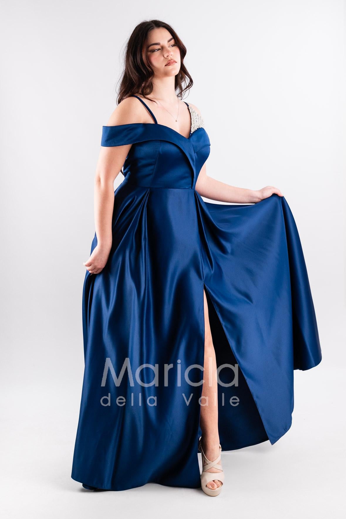 abito lungo con triangolo pietre JC35147 BLU MARICLA ELEGANCE 