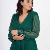 abito manica lunga glitter FI7219 VERDE MARICLA ELEGANCE 