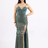 Abito a sirena  lungo con strass e spacco frontale FP578111 VERDE MARICLA ELEGANCE 