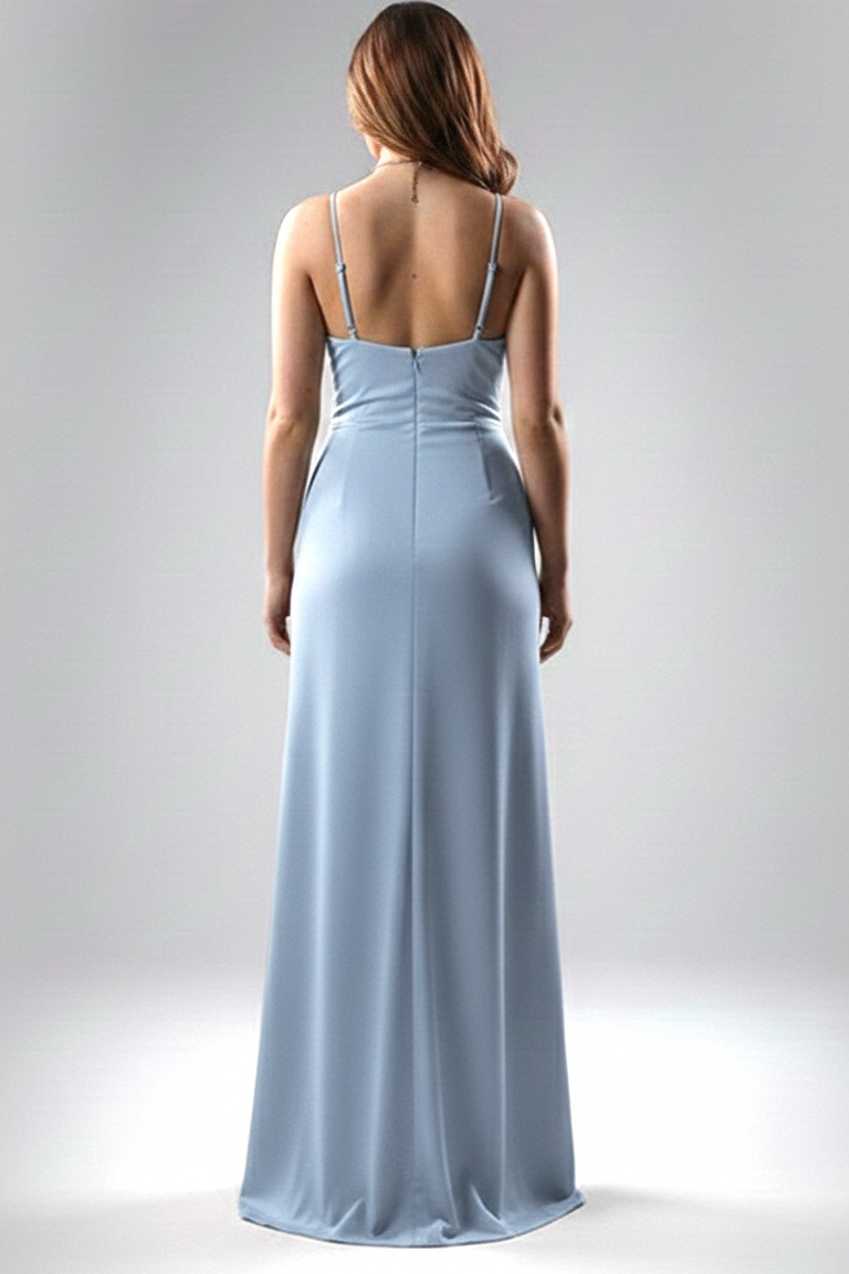 Abito da Sera a Sirena con Scollo a V e Drappeggio Frontale ANT25016XJ INDACO ANTILLE ELEGANCE 