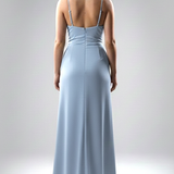 Abito da Sera a Sirena con Scollo a V e Drappeggio Frontale ANT25016XJ INDACO ANTILLE ELEGANCE 